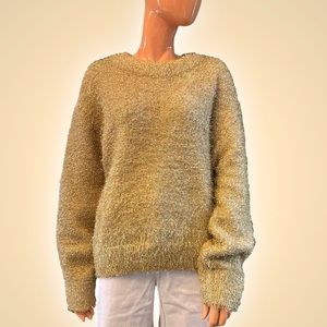 MESSBEBE Metallic Gold Eyelash Sweater